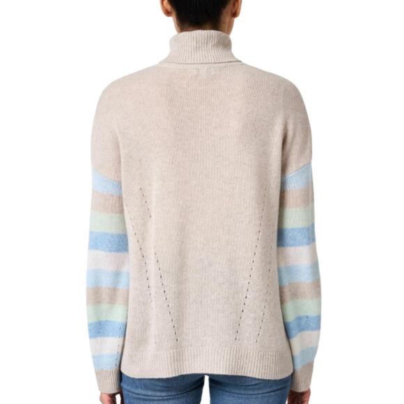 NEW KINROSS stripe sleeve turtleneck sweater in agate multi - Picture 2 of 3